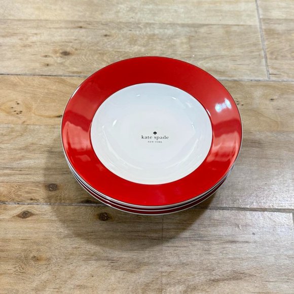 2 pc. Kate Spade Rutherford Circle Red Salad Plates Lenox White Plate Dinner - Picture 1 of 2
